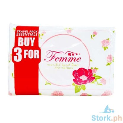 Picture of Femme Unscented Facial Tissue Travel Pack Essentials (3 Packs x 2 Ply 50 Pulls)